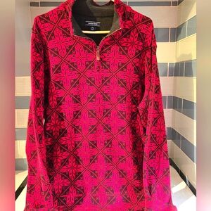 Lands' End Vibrant Red and Black Geometric Pullover Mens Xl